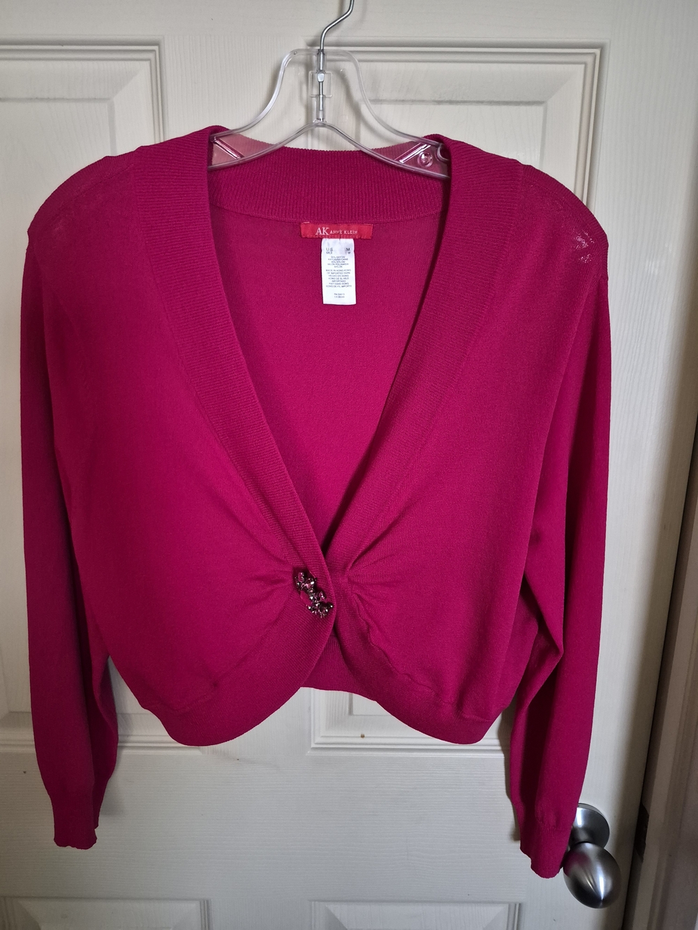 Size Size M Ann Klein Hot Pink Cropped Twist-Front Cardigan